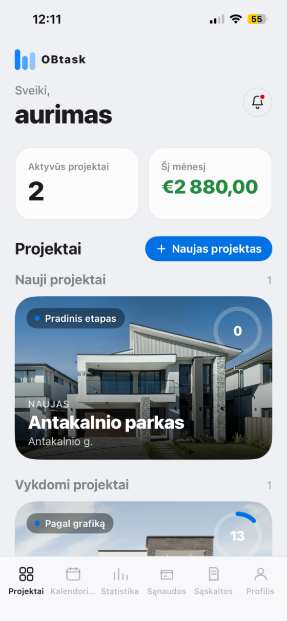 OBtask — Projektai